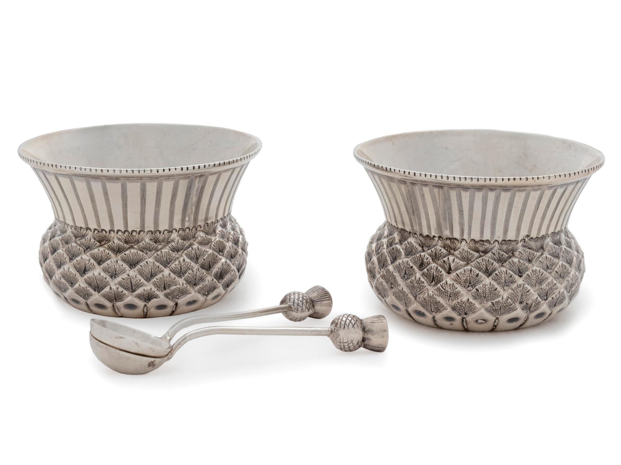 A Pair of English Silver Thistle-Form Salts — J. Millward Banks, Birmingham, 1891