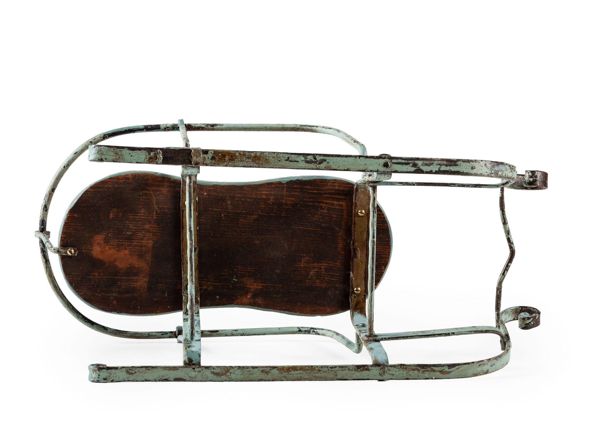 A Blue Painted Sheet Metal Toy Sleigh