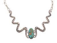 Turquoise and Silver Overlay Snake Necklace