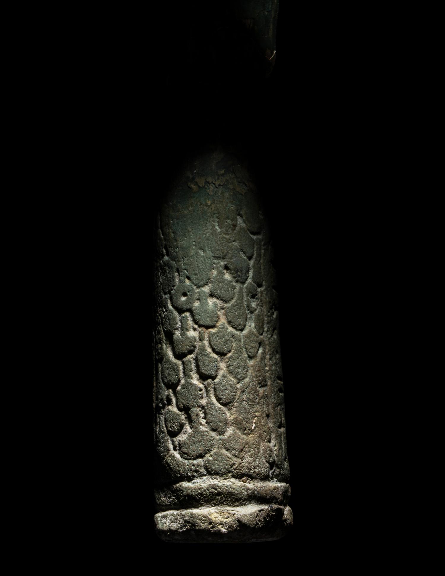 An Egyptian Faience Sistrum Handle with Hathor