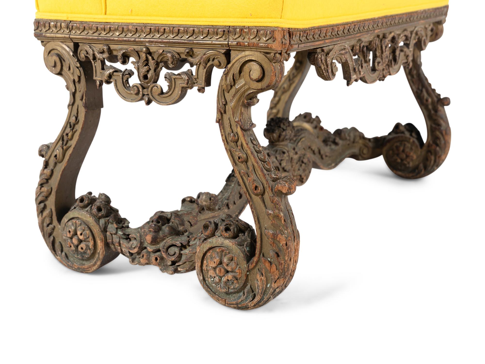 A Régence Carved and Green Painted Beechwood Hall Bench