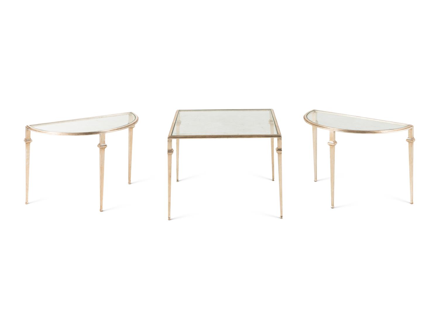 A Pair of Nancy Corzine Silvered Metal Guerlain Three-Part Low Tables