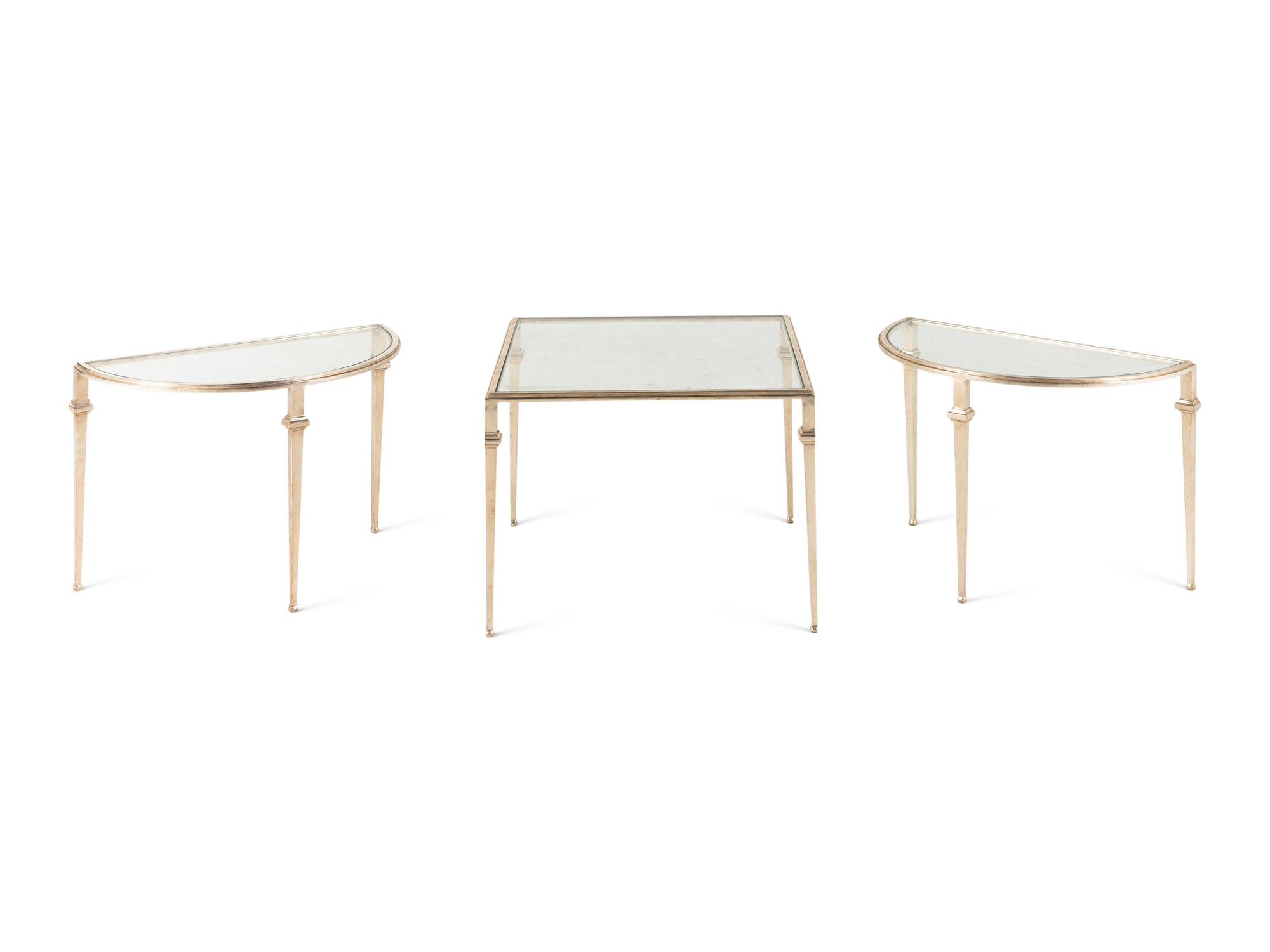 A Pair of Nancy Corzine Silvered Metal Guerlain Three-Part Low Tables