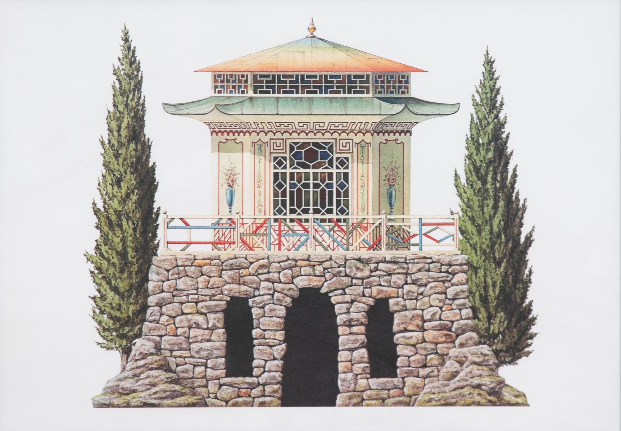 A Group of Gilt Framed Color Reproductions of Dams & Zega's Watercolors Chinoiseries Framed 13 5/8 x 17 1/2 inches. — 20TH CENTURY