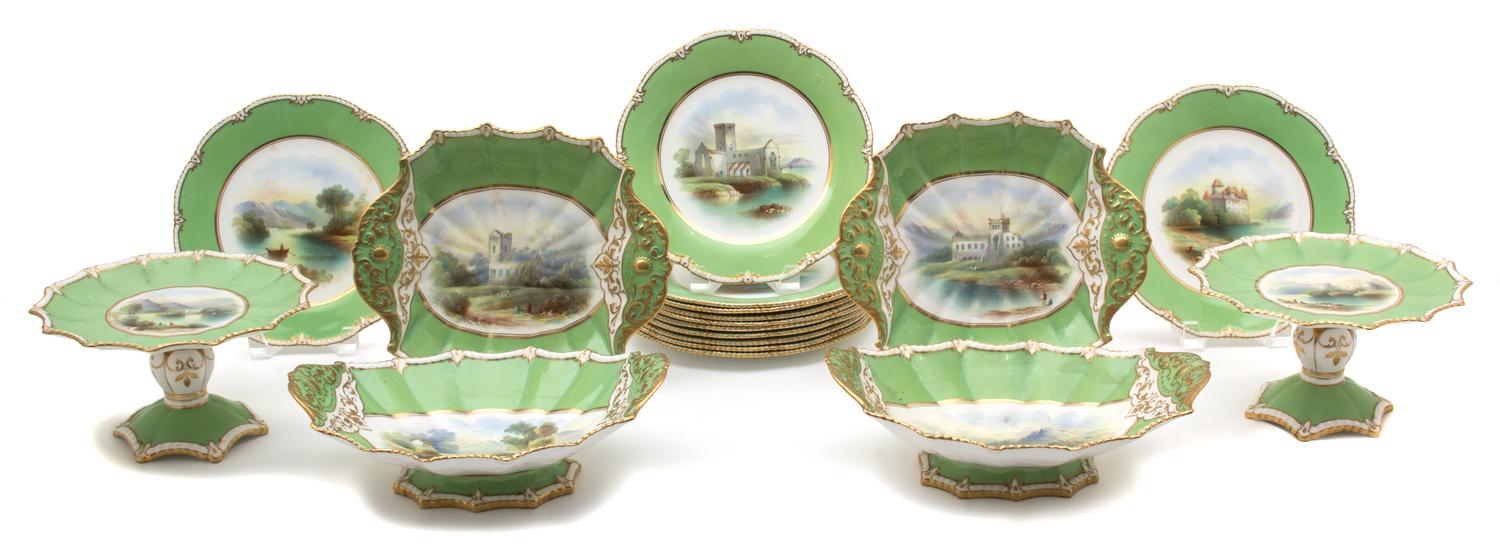 A Collection of Hand-Painted English Porcelain Serving Items Length of platter 11 inches. — 19TH CENTURY