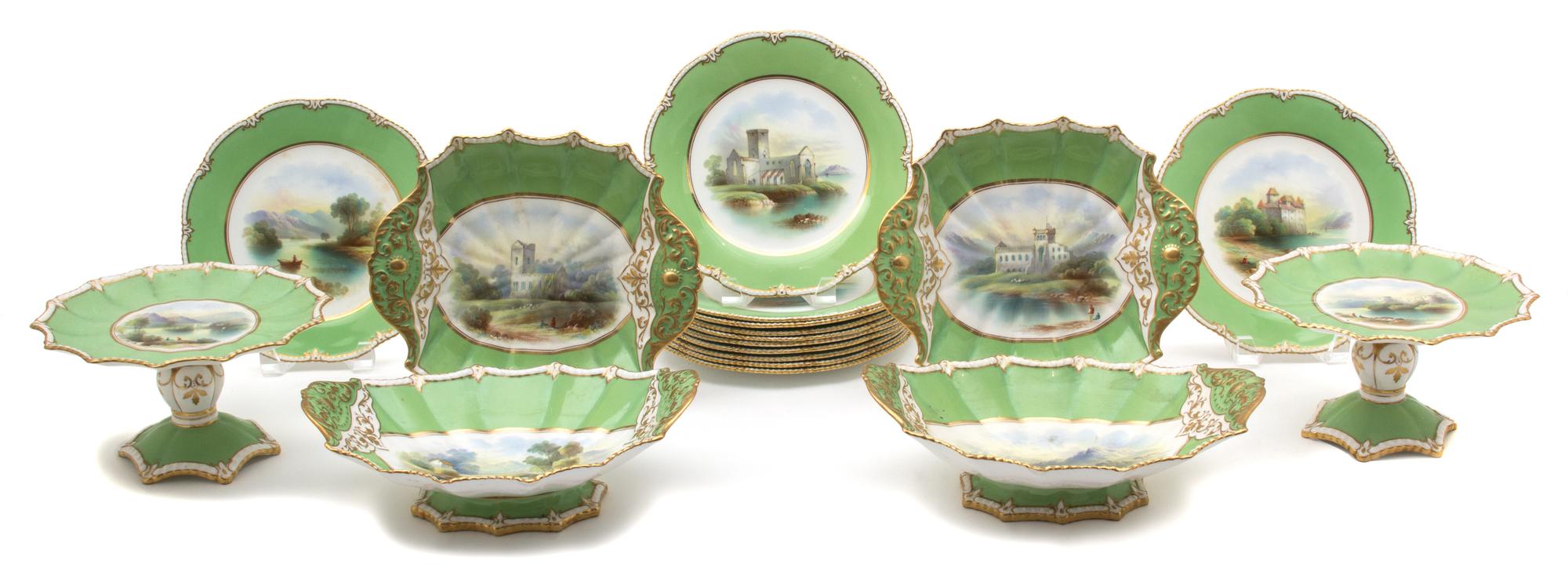 A Collection of Hand-Painted English Porcelain Serving Items Length of platter 11 inches. — 19TH CENTURY