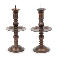 A Pair of 16th Century Style Bronze Pricket Candlesticks