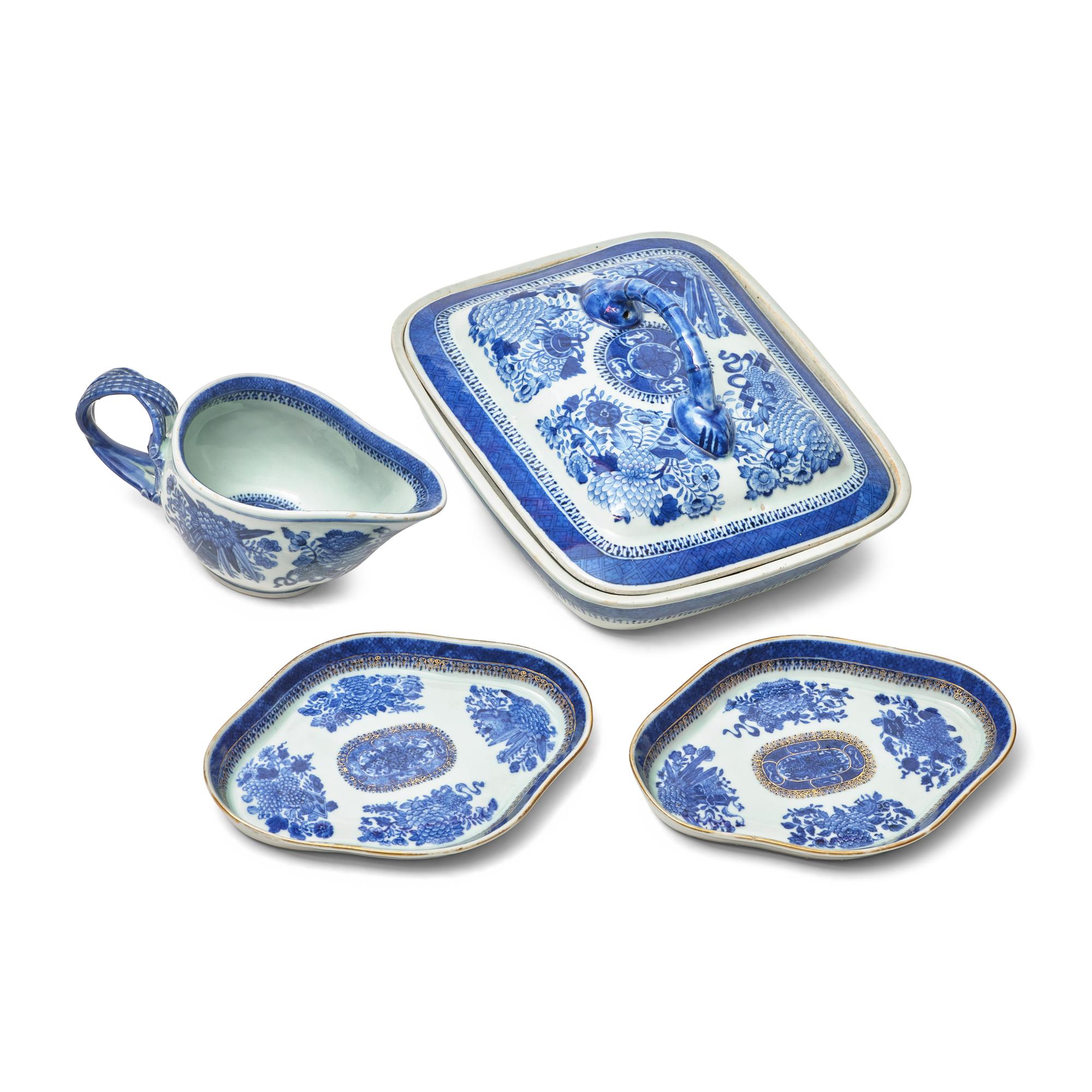 A Group of Four Chinese Export Porcelain Fitzhugh Tablewares