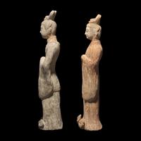 Two Chinese Pottery Figures of Standing Officials, Probably Tang Dynasty 或為唐 彩陶文官俑兩尊