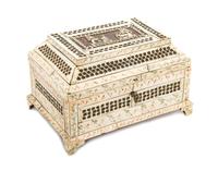 A Russian Bone Veneered Table Casket, Height 5 3/4 x width 9 x depth 6 inches.