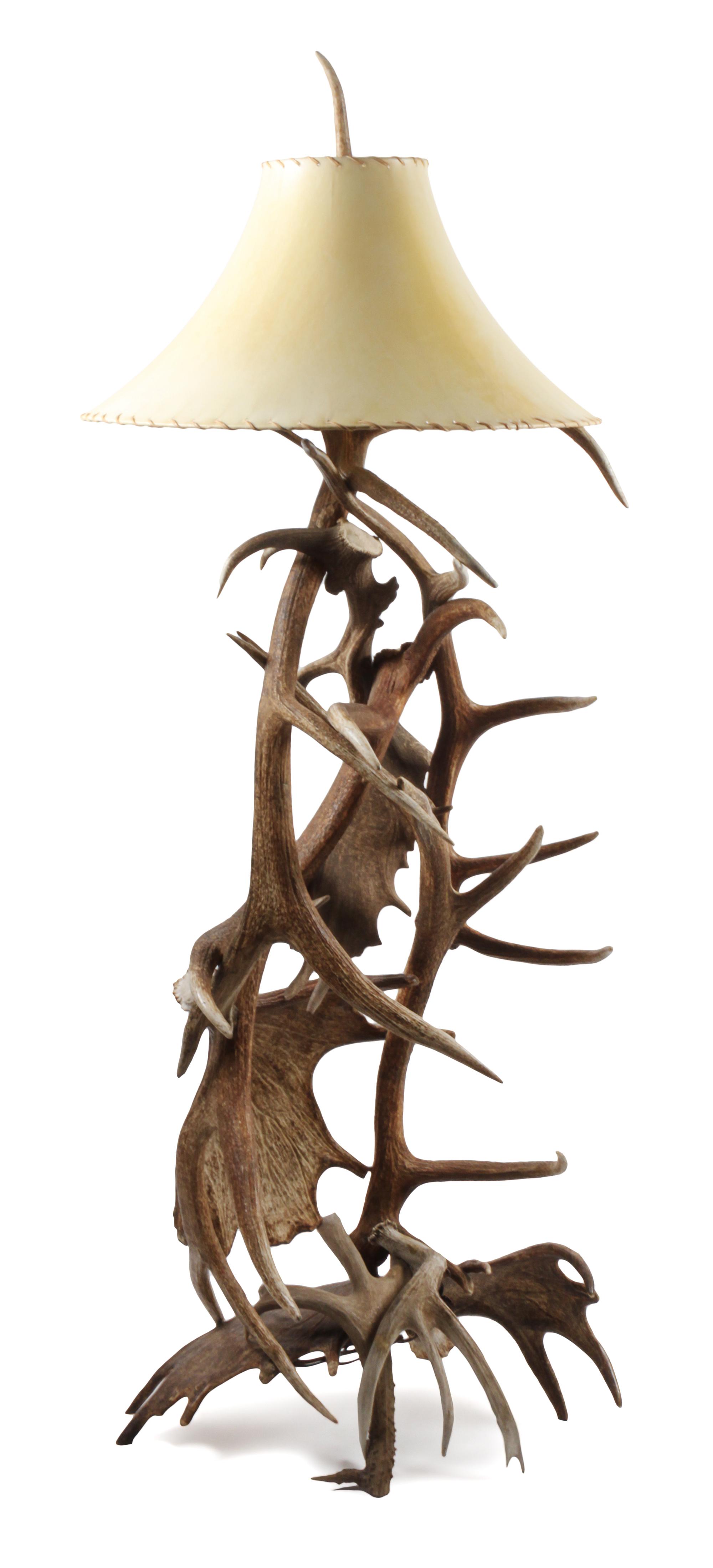 Western Style Moose Paddle and Elk Antler Floor Lamp Height 77 x width 28 inches