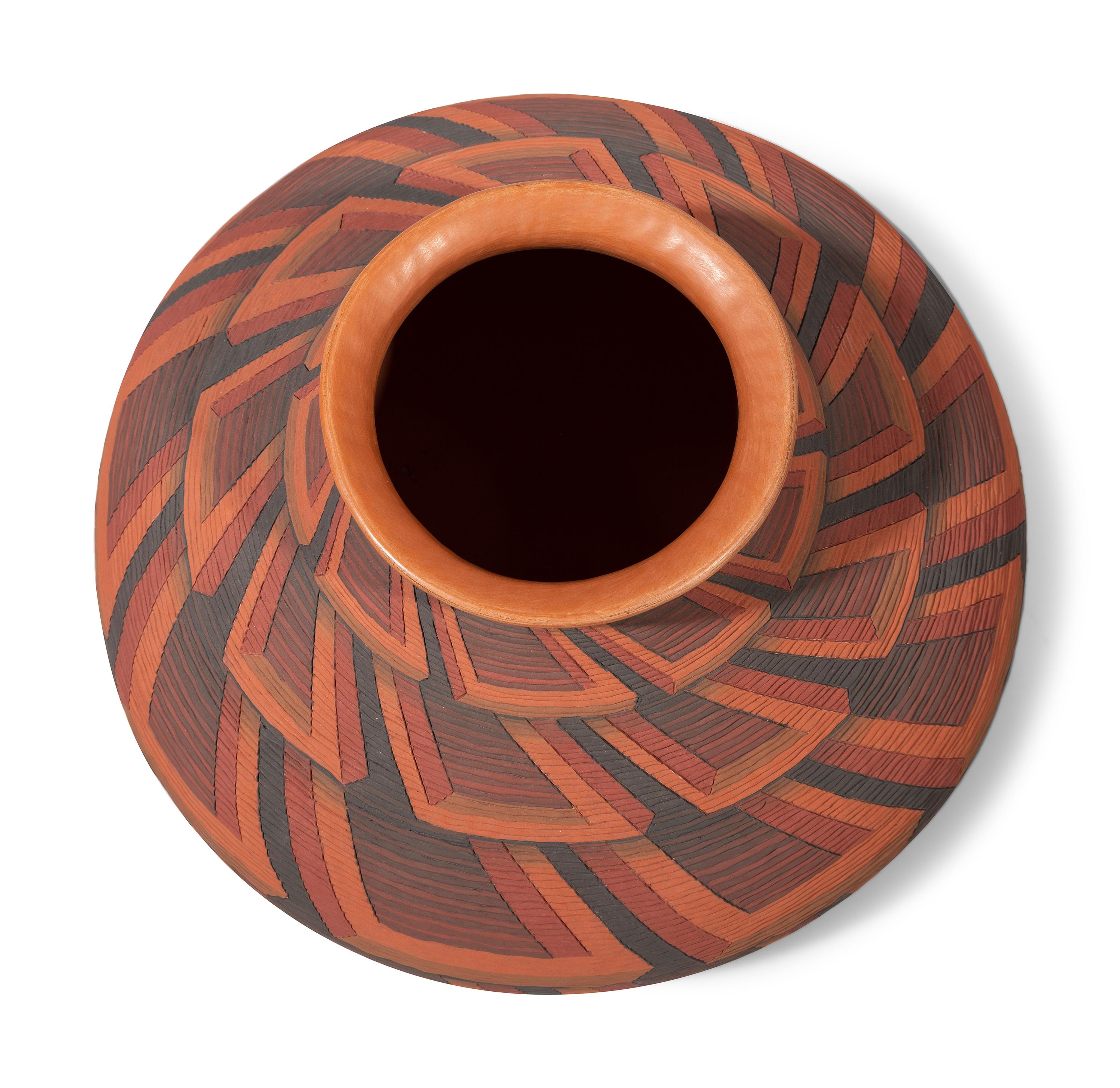 Corrugated Polychrome Pottery Jar