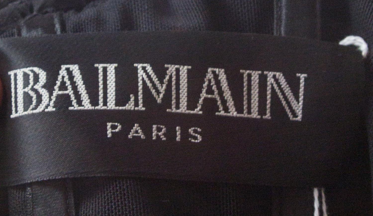 A Balmain Black Silk Strapless Pleated Gown, Size 40.