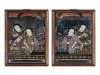 A Pair of Chinese Reverse Painted Mirror Panels