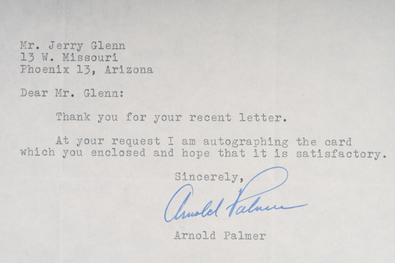 A Group of Two 1960s Personally Signed Letters (TLS) from Arnold Palmer and Gary Player,