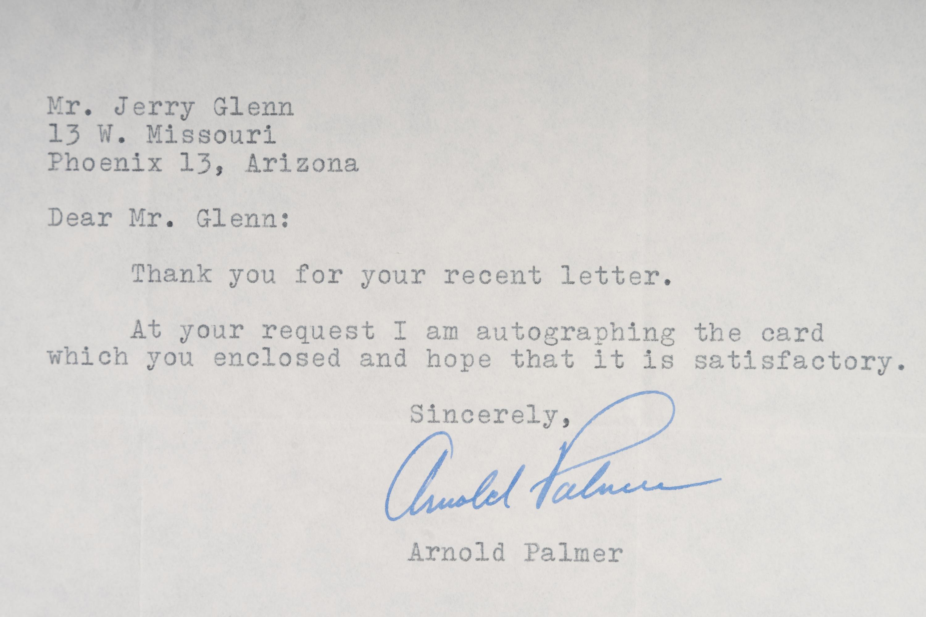 A Group of Two 1960s Personally Signed Letters (TLS) from Arnold Palmer and Gary Player,