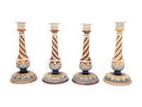 Five Pairs of Doulton Lambeth and Royal Doulton Stoneware Candlesticks