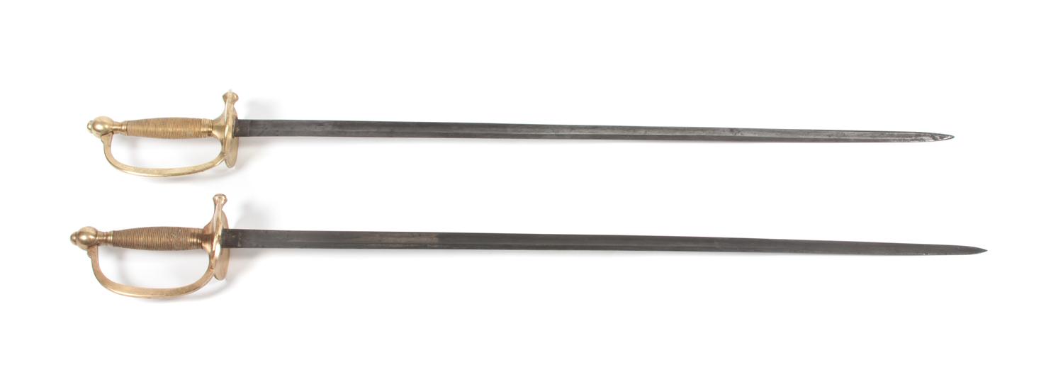 Two US Cavalry Sabers, C. ROBY, W. Chelmsford, Mass, 1865, each having brass hilt and domed pommel, one marked U.S./1865/A.G.M and stam