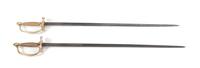 Two US Cavalry Sabers, C. ROBY, W. Chelmsford, Mass, 1865, each having brass hilt and domed pommel, one marked U.S./1865/A.G.M and stam