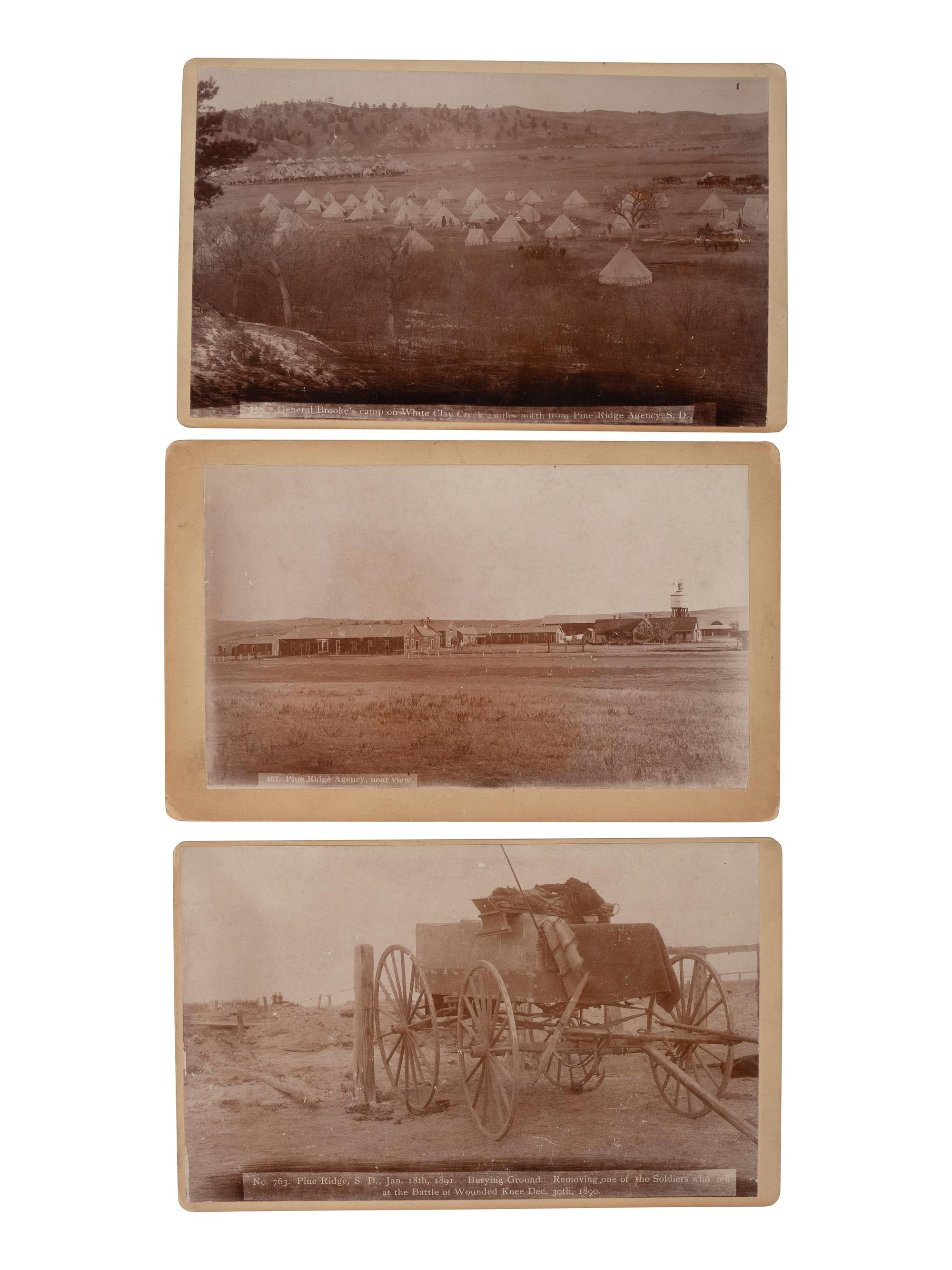 CROSS, W.R. (1839-1907), photographer. Five boudoir photographs of Pine Ridge Agency, incl. views taken in the aftermath of Wounded Knee. Ca 1890-1891.