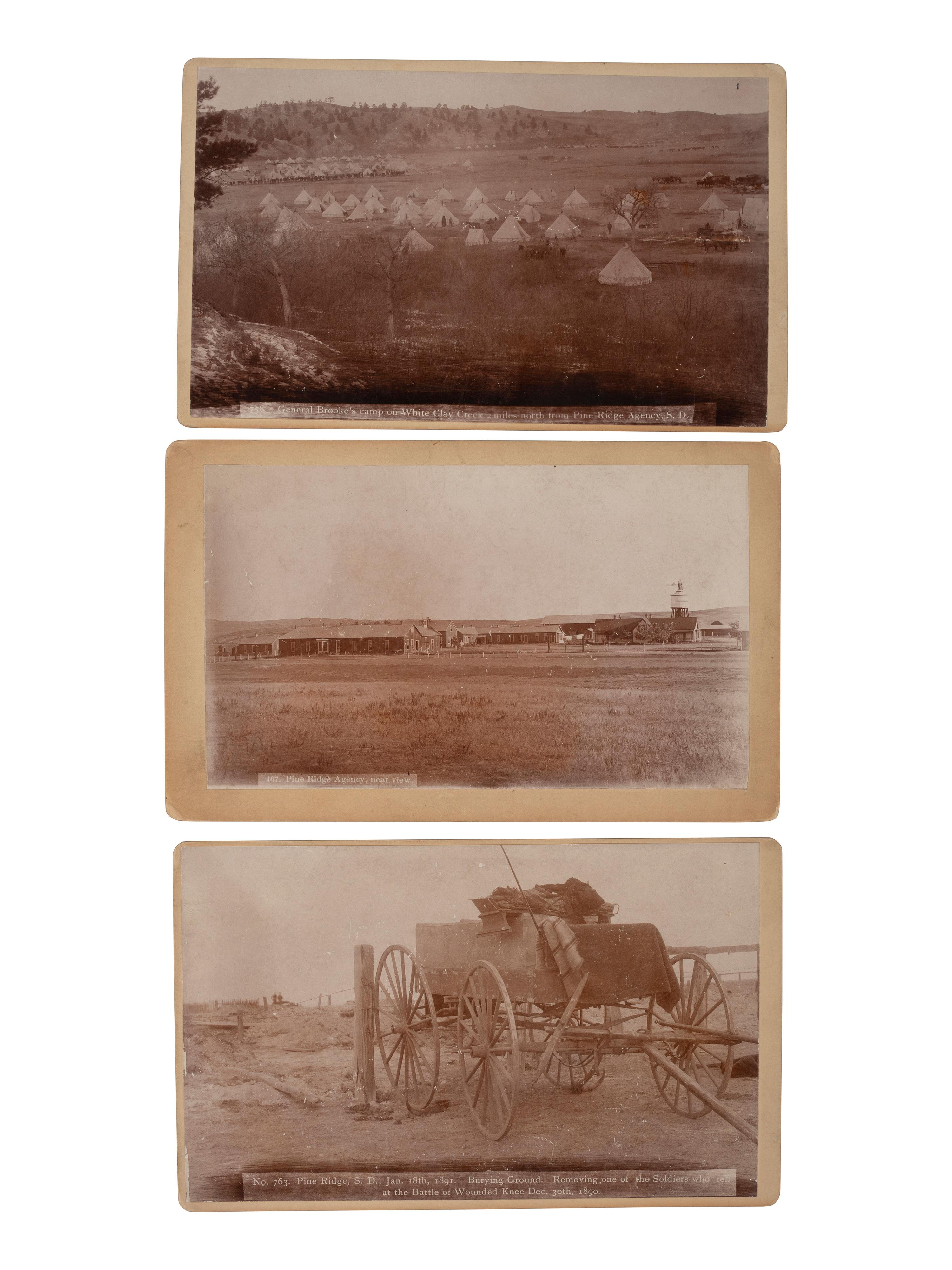 CROSS, W.R. (1839-1907), photographer. Five boudoir photographs of Pine Ridge Agency, incl. views taken in the aftermath of Wounded Knee. Ca 1890-1891.