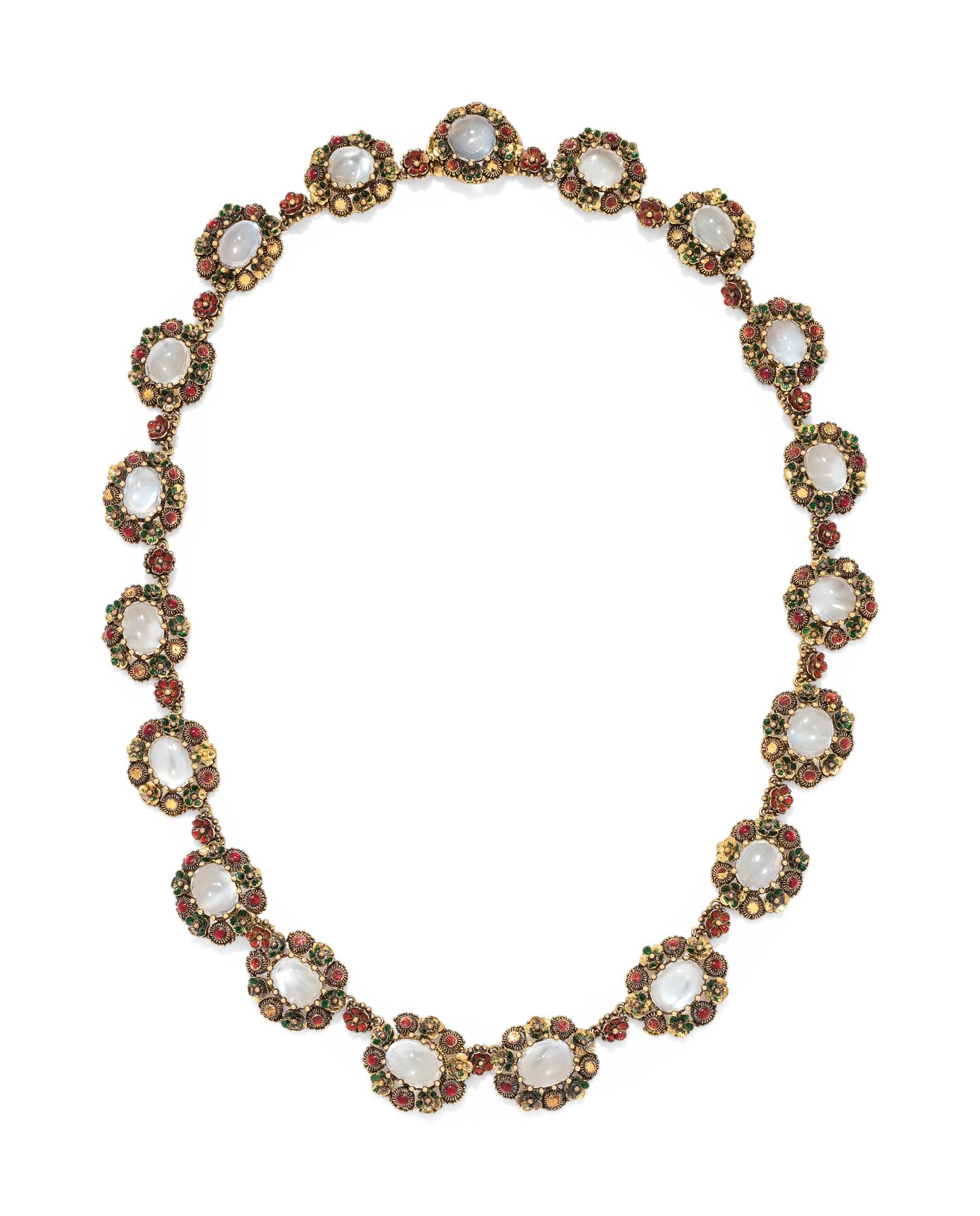 MOONSTONE AND ENAMEL NECKLACE