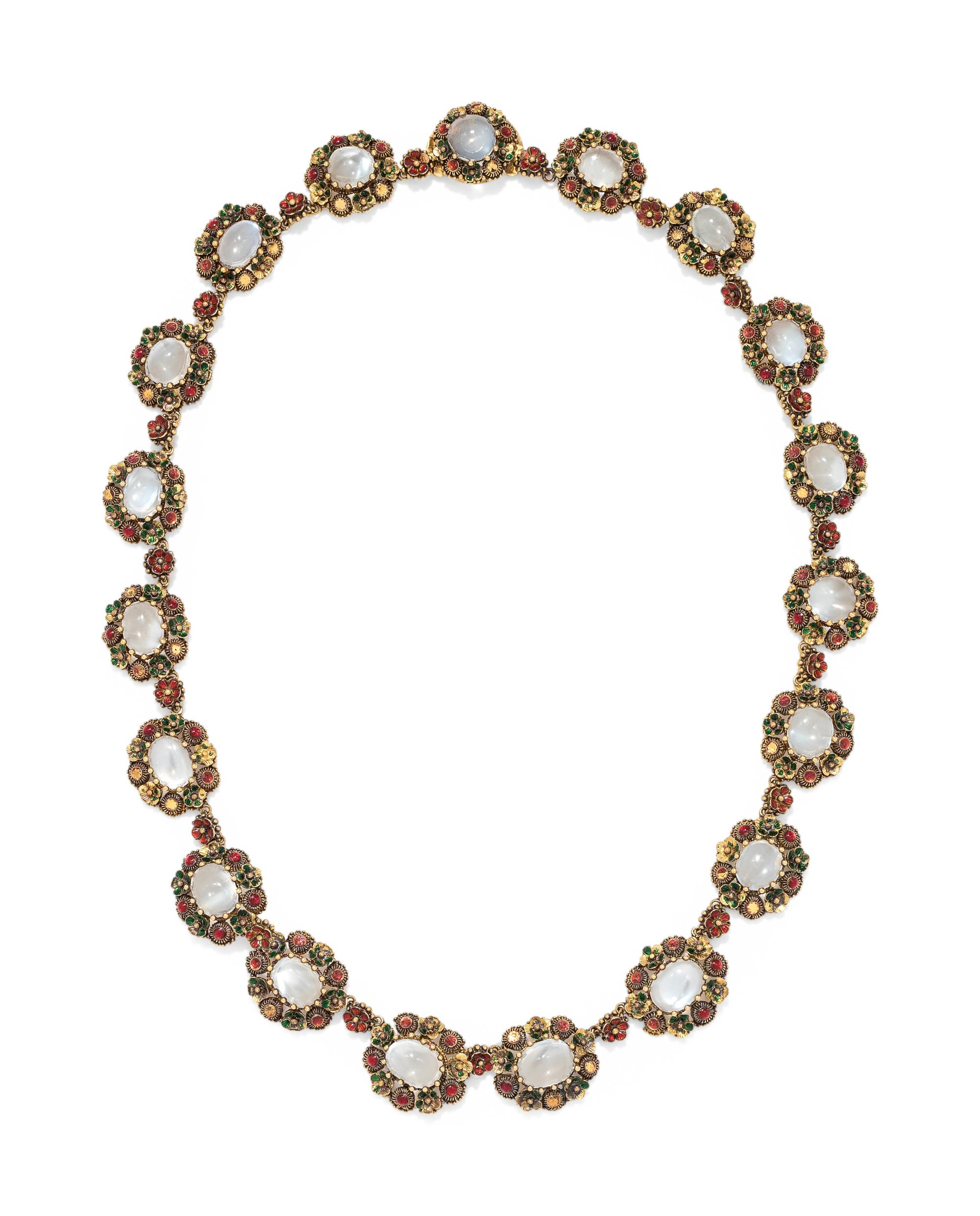 MOONSTONE AND ENAMEL NECKLACE