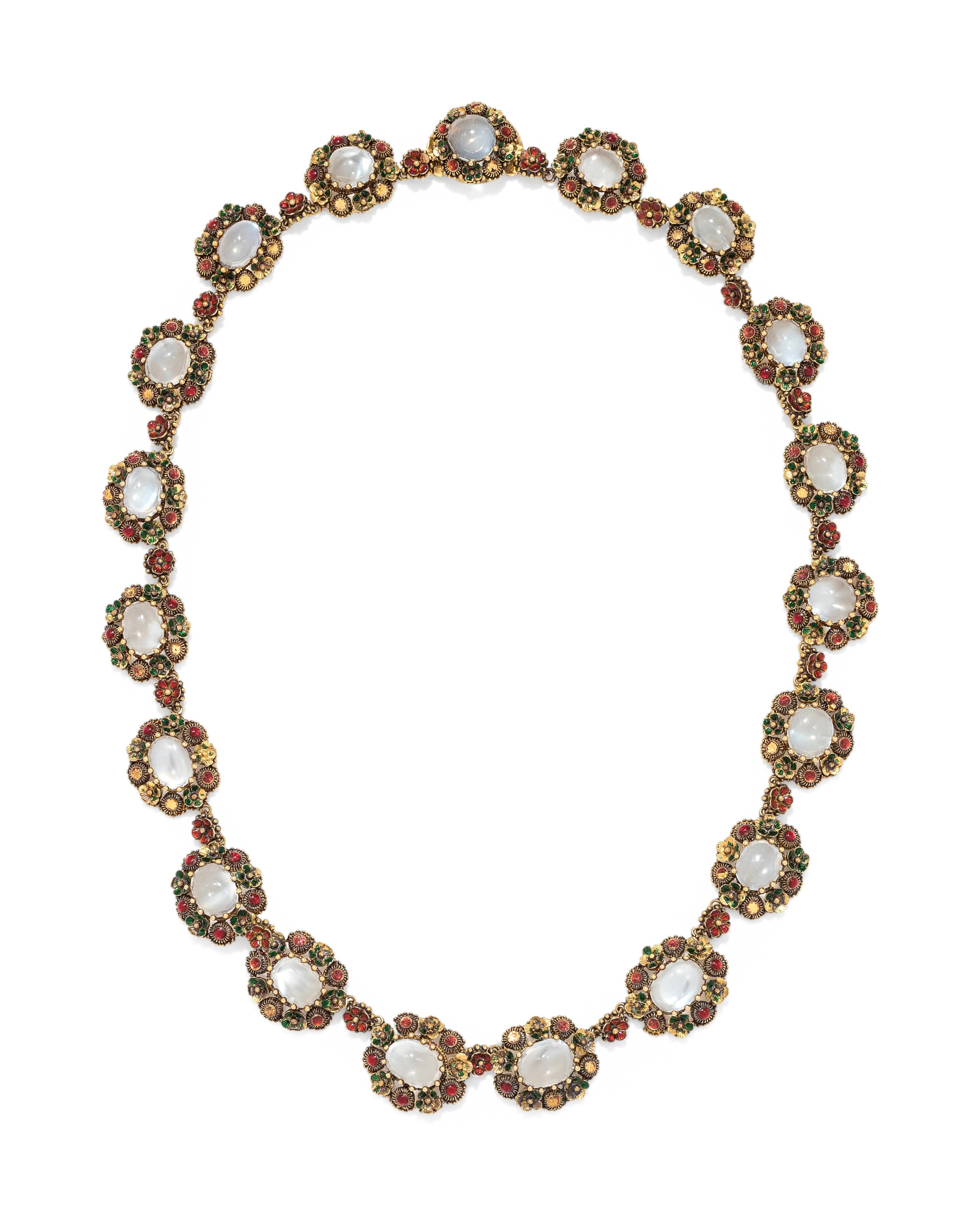 MOONSTONE AND ENAMEL NECKLACE