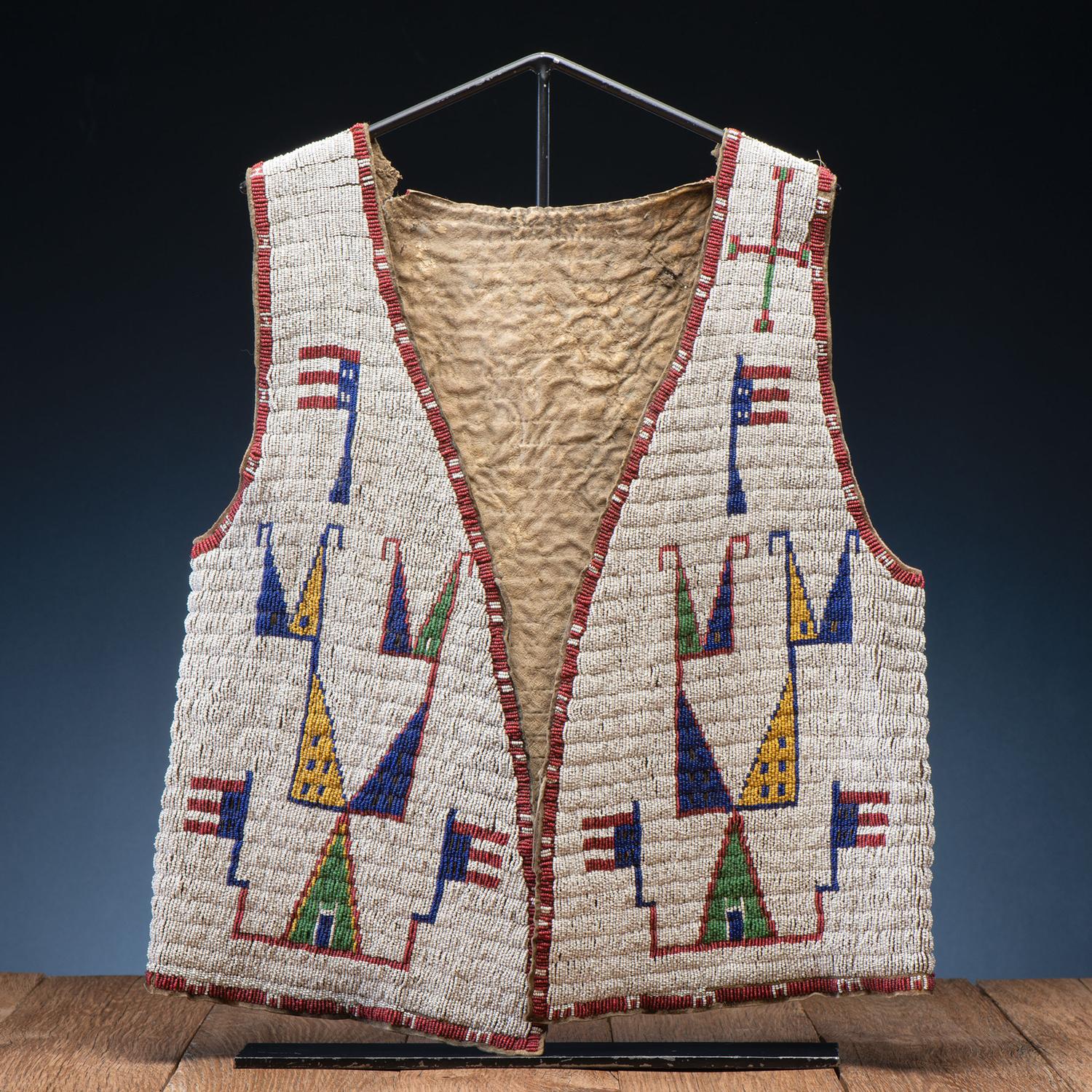 Sioux Beaded Hide Vest, with Inverted American Flags