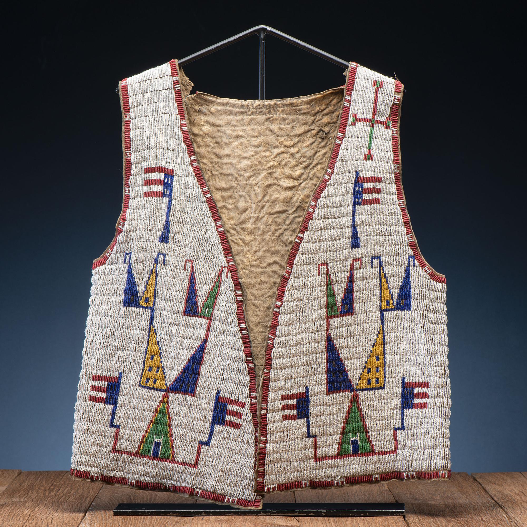 Sioux Beaded Hide Vest, with Inverted American Flags