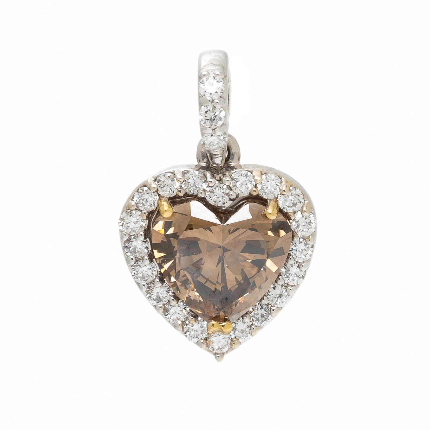 Heart Shape Fancy Dark Yellowish Brown Diamond Pendant