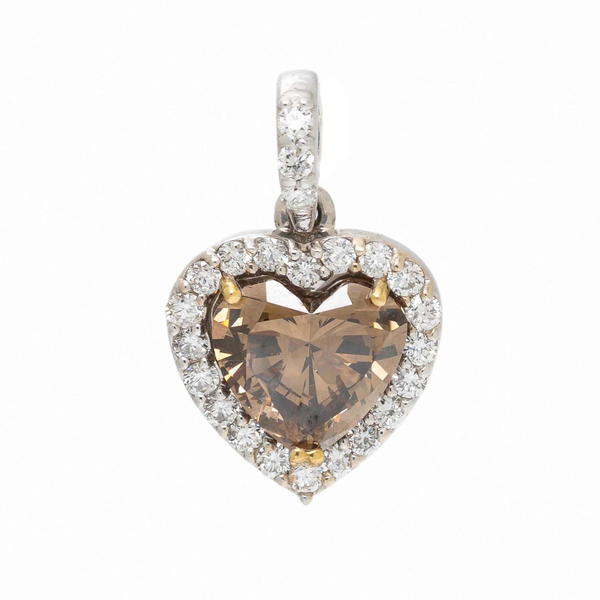 Heart Shape Fancy Dark Yellowish Brown Diamond Pendant