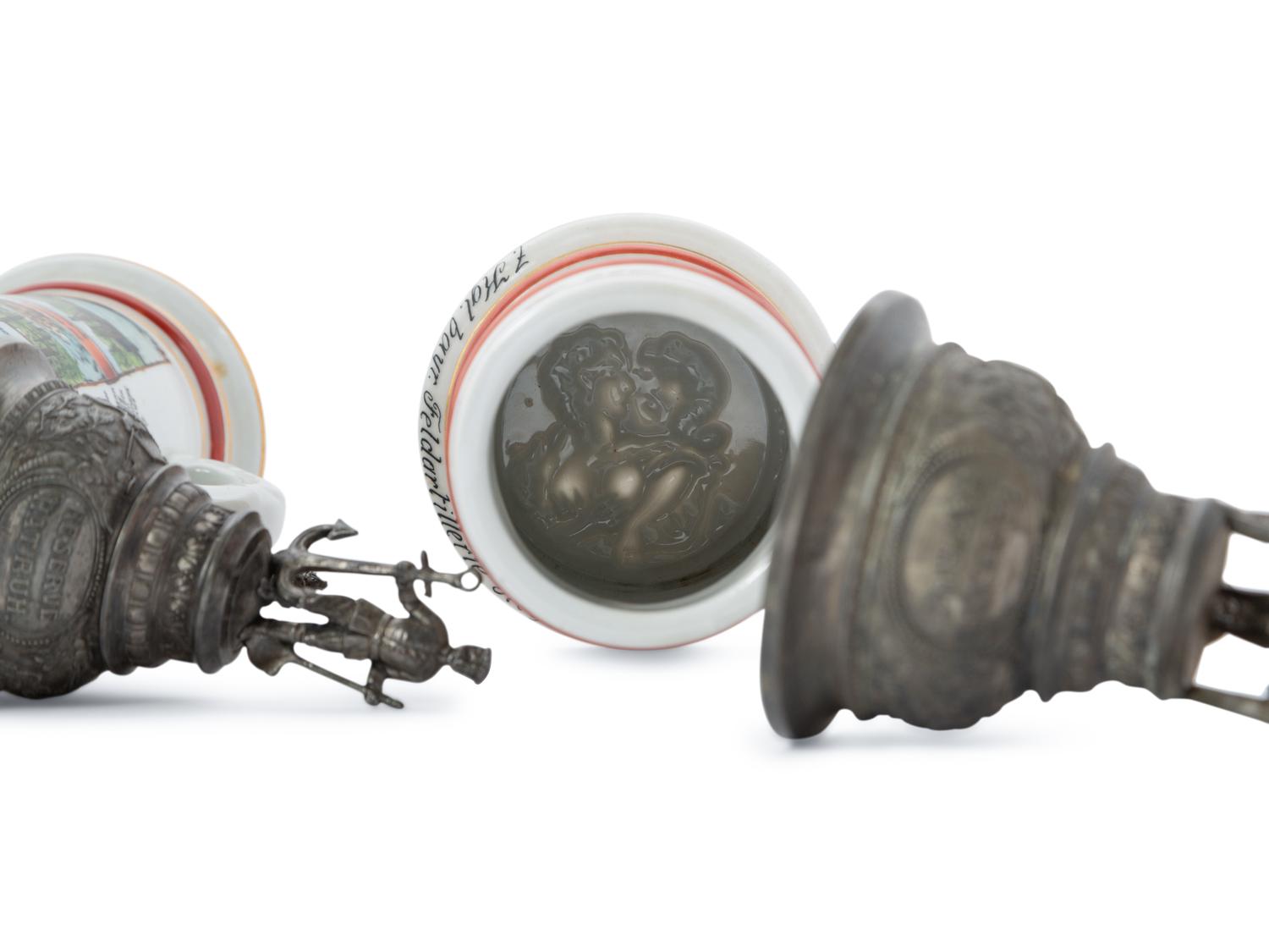 A Group of Regimental Porcelain Lithophane Beer Steins