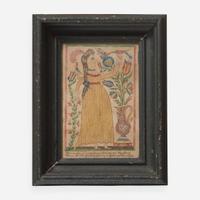 A Fraktur drawing: Girl with a Bird Williams Township, Northampton County, PA, circa 1820