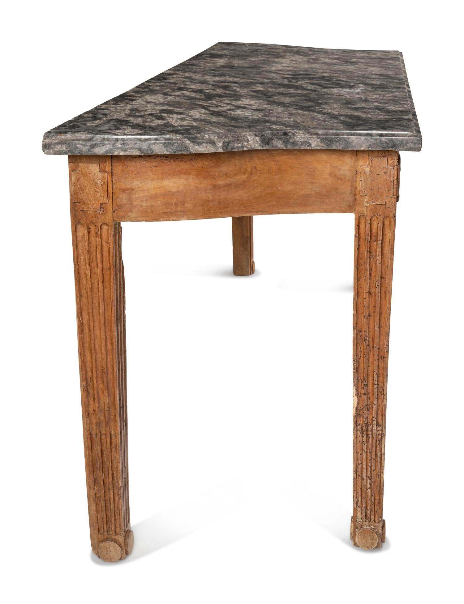 A Louis XVI Provincial Stained Fruitwood Marble-Top Console Table