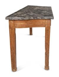 A Louis XVI Provincial Stained Fruitwood Marble-Top Console Table