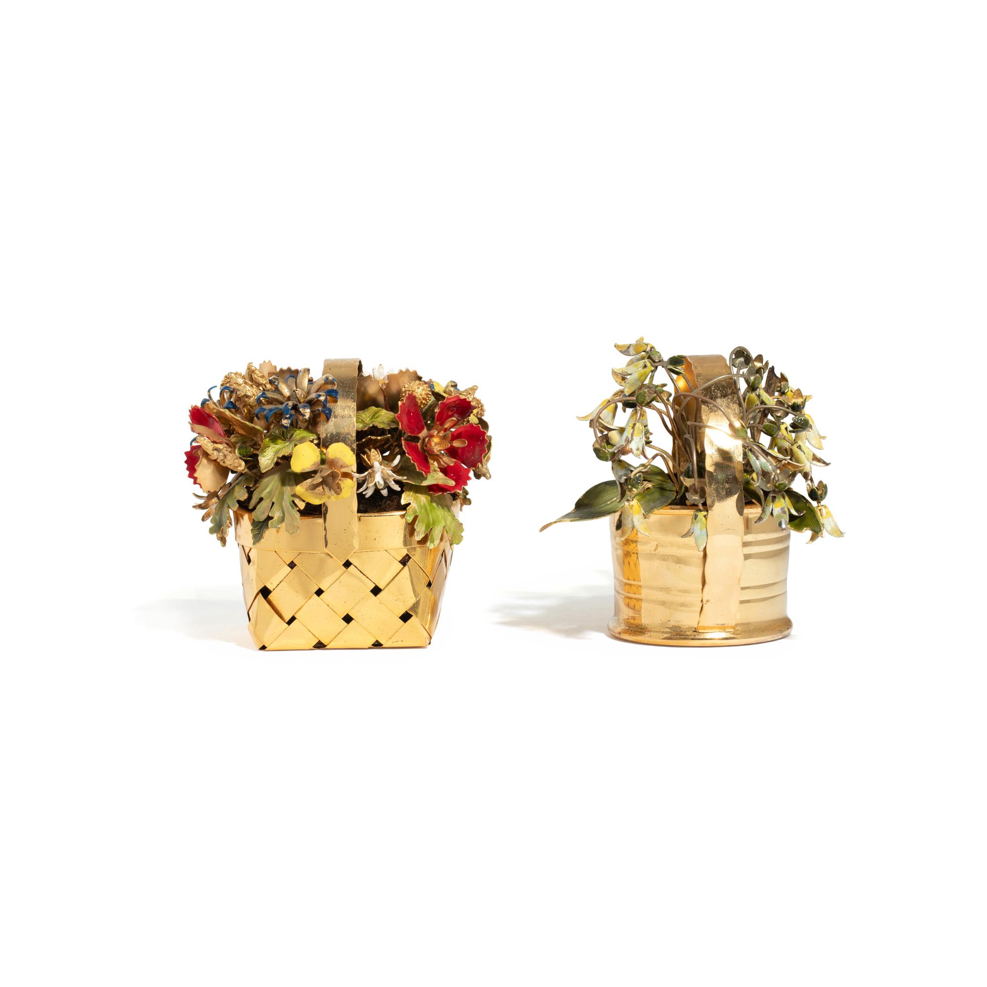 CARTIER, PAIR OF ENAMEL AND SILVER GILT FLOWER BASKETS