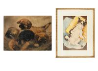 Five Puppies and Sleeping French Bulldog (two works)