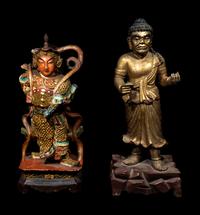 Two Chinese Gilt, Red and Polychrome Painted Wood Figures