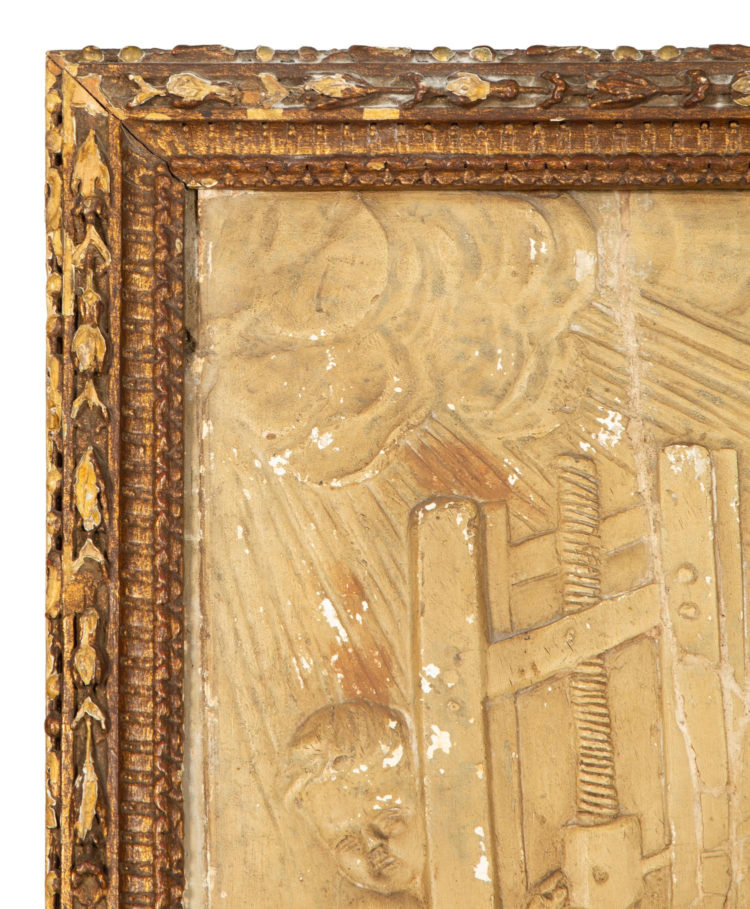 A French Molded Plaster-Inset Giltwood Trumeau Mirror