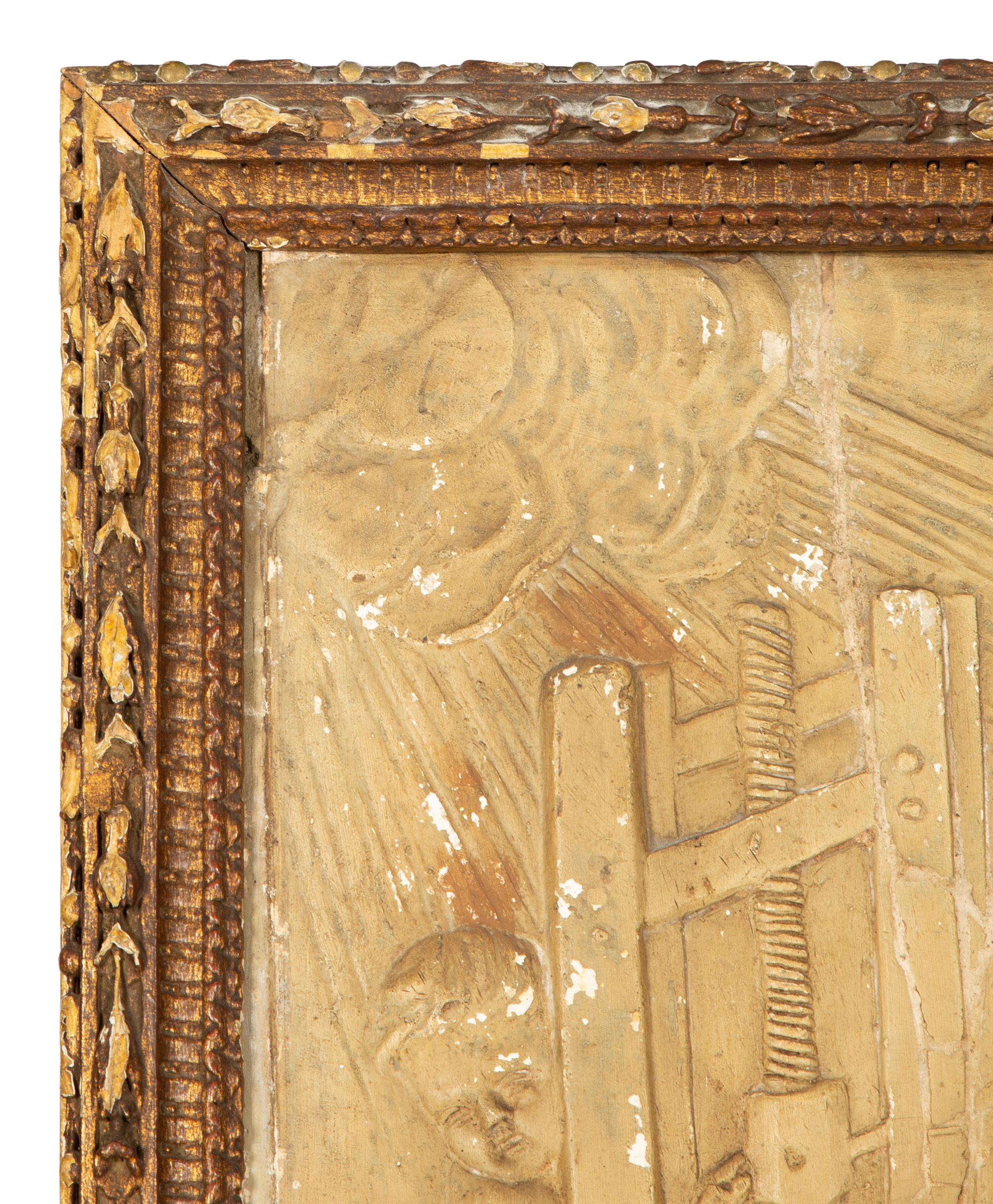 A French Molded Plaster-Inset Giltwood Trumeau Mirror