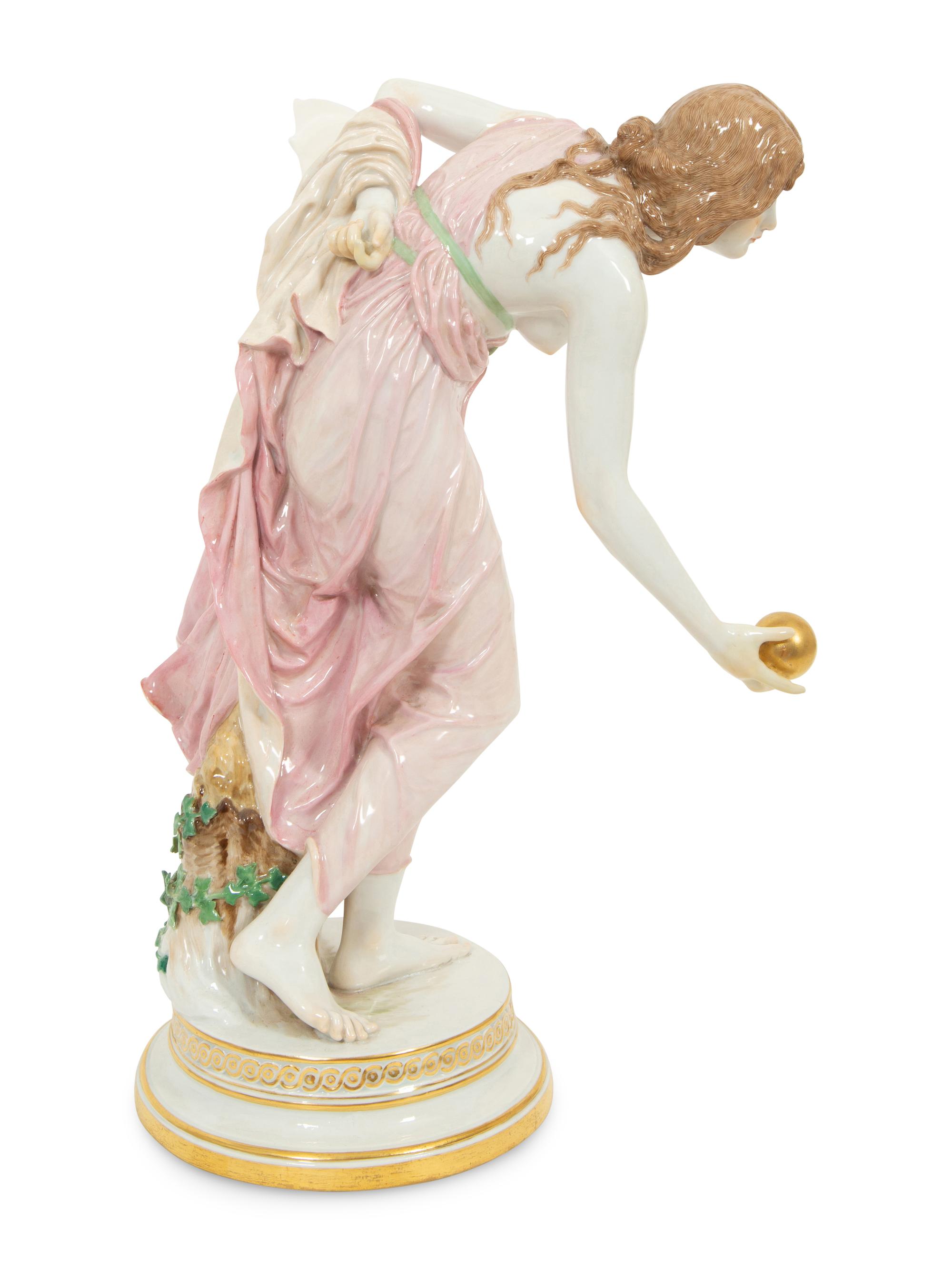 A Group of Six Meissen Porcelain Figures, including Woman with Golden Ball by Walter Schott