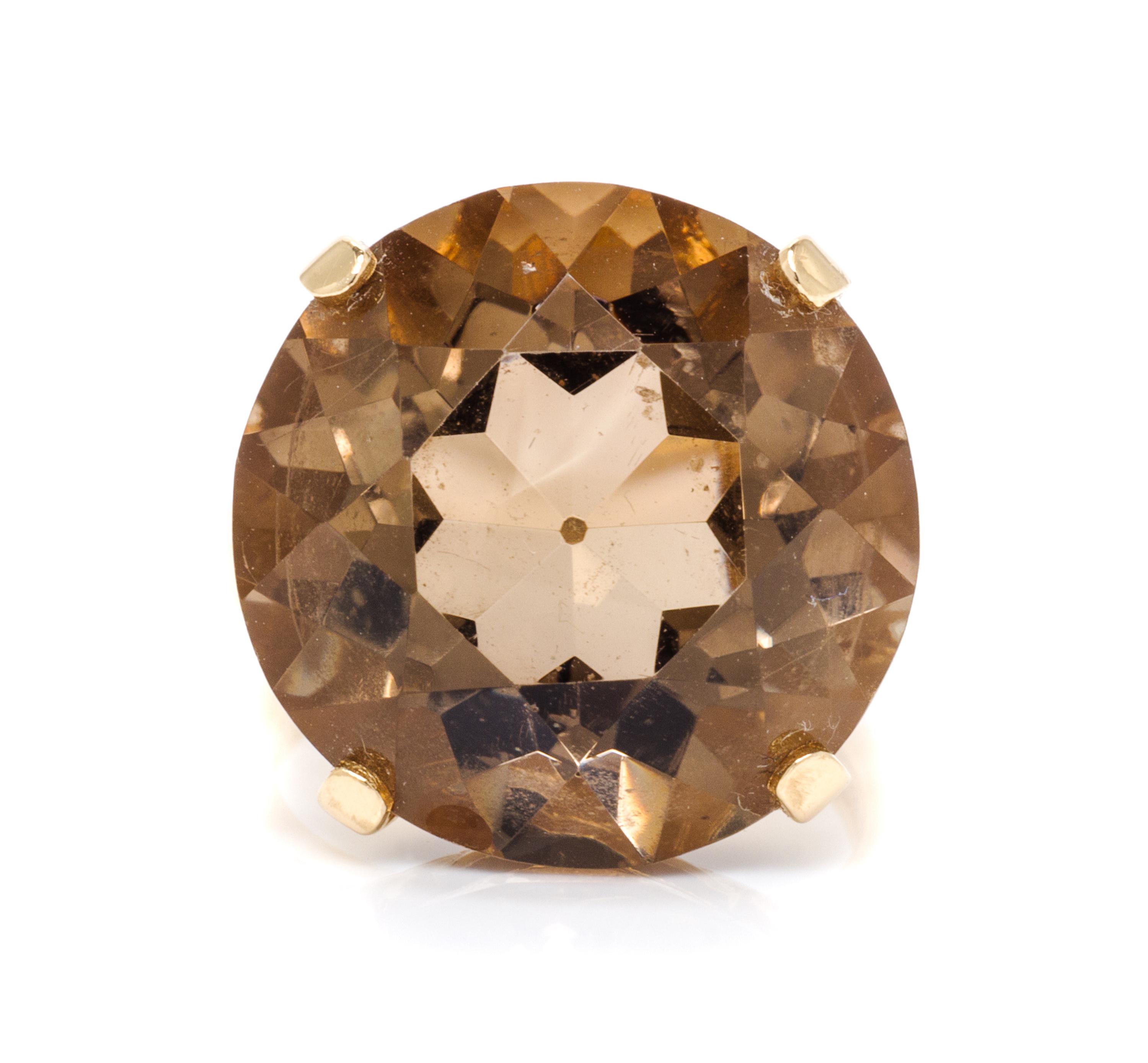 A 14 Karat Yellow Gold and Smokey Quartz Ring, 9.00 dwts.