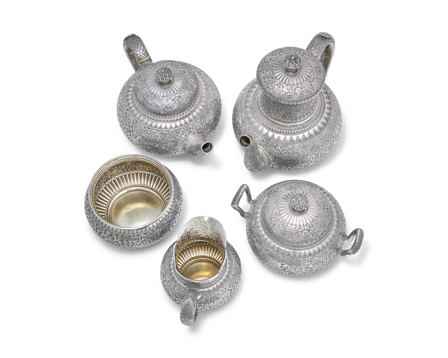 A Five-Piece Sterling Silver Coffee Service in the Persian Taste