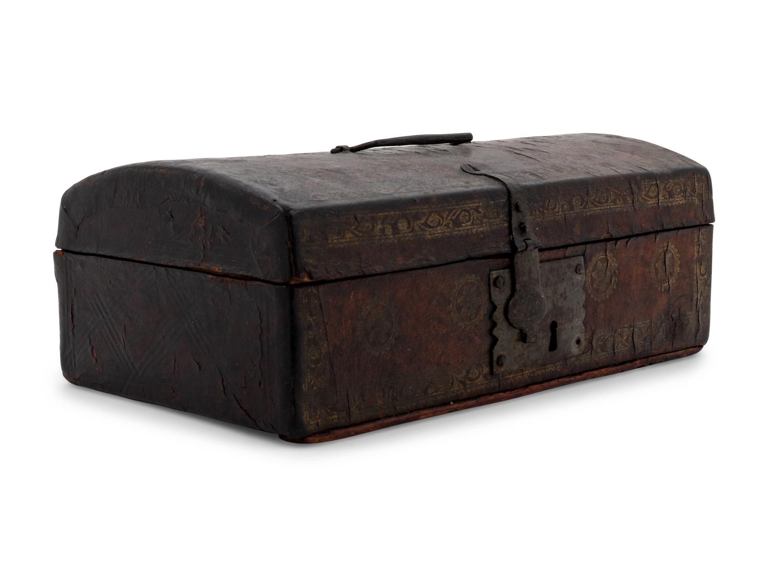 A Tooled Leather-Veneered Document Box