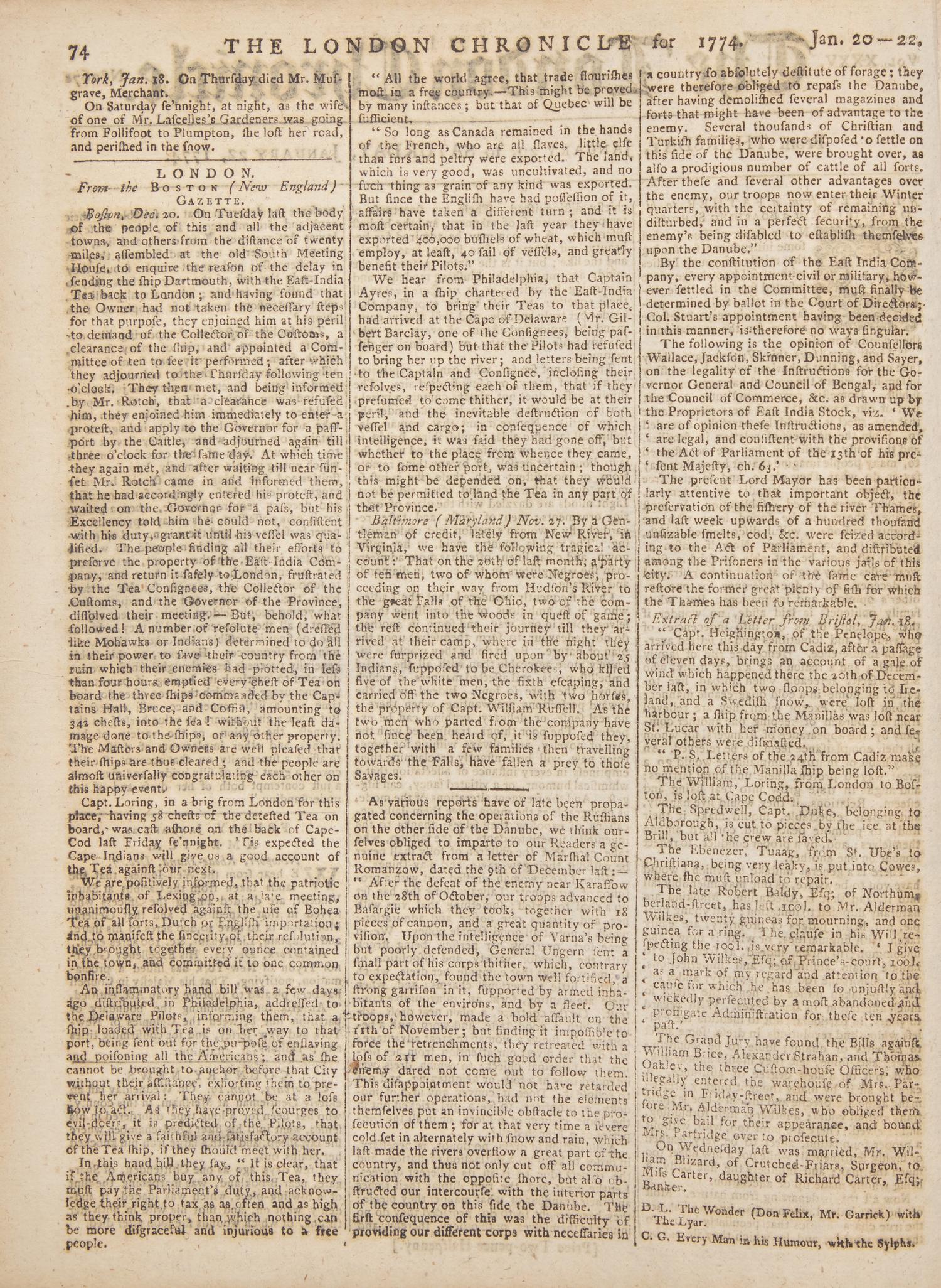 [American Revolution] Early Reports on the Boston Tea Party