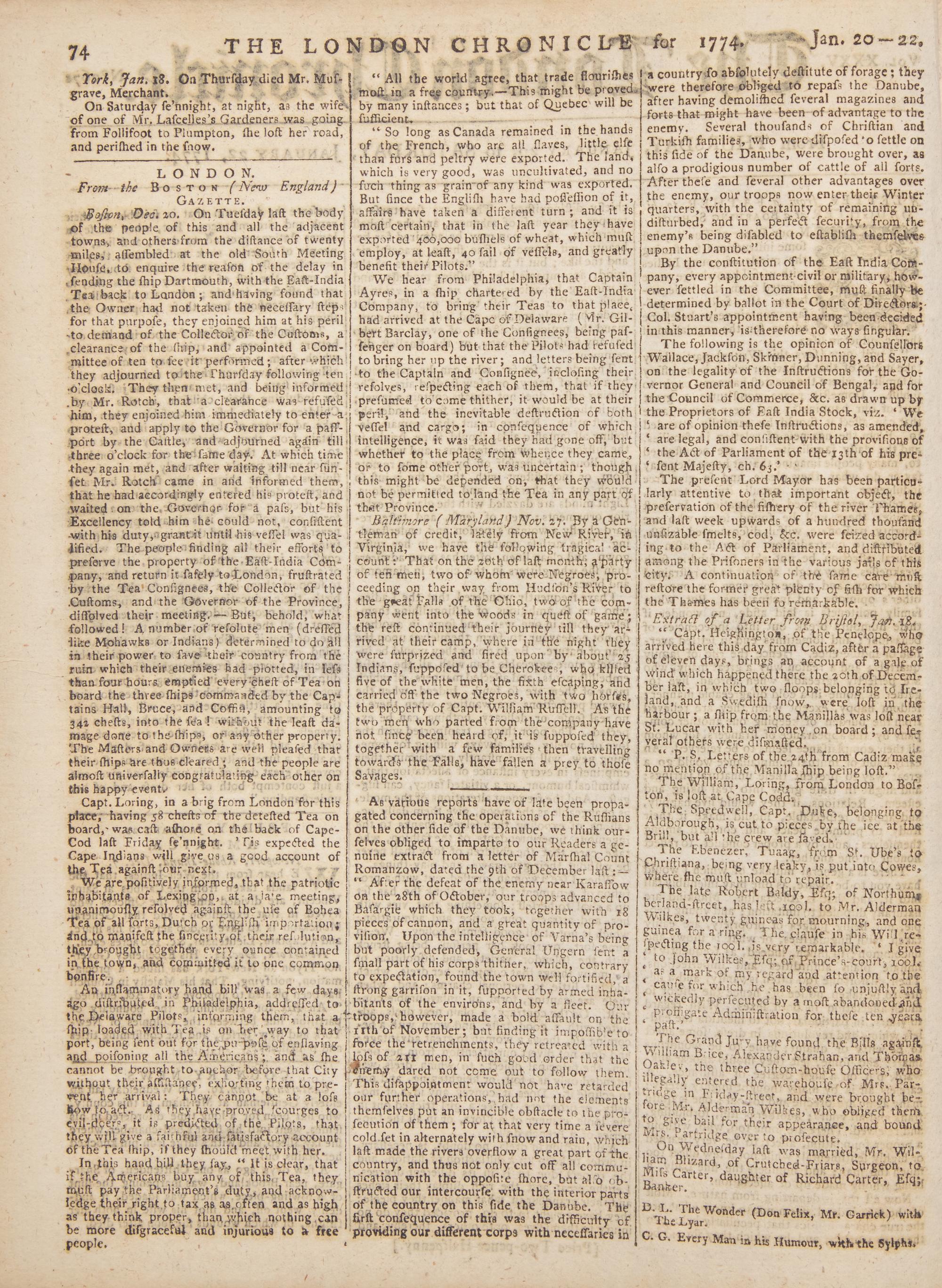 [American Revolution] Early Reports on the Boston Tea Party