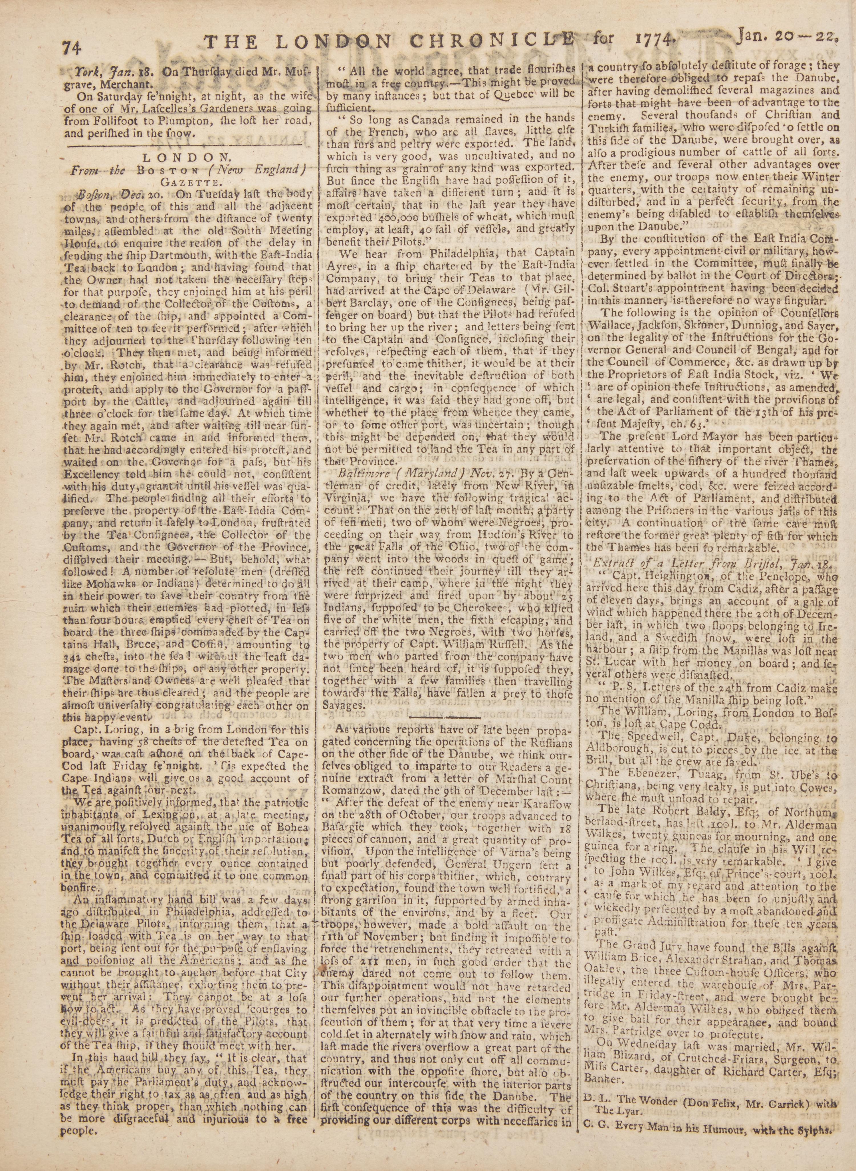 [American Revolution] Early Reports on the Boston Tea Party