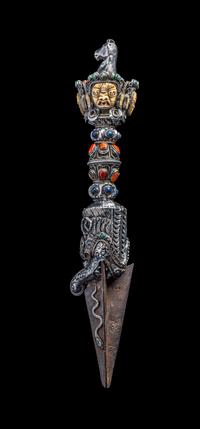 A Tibetan Hardstone Inset Silver Vajra