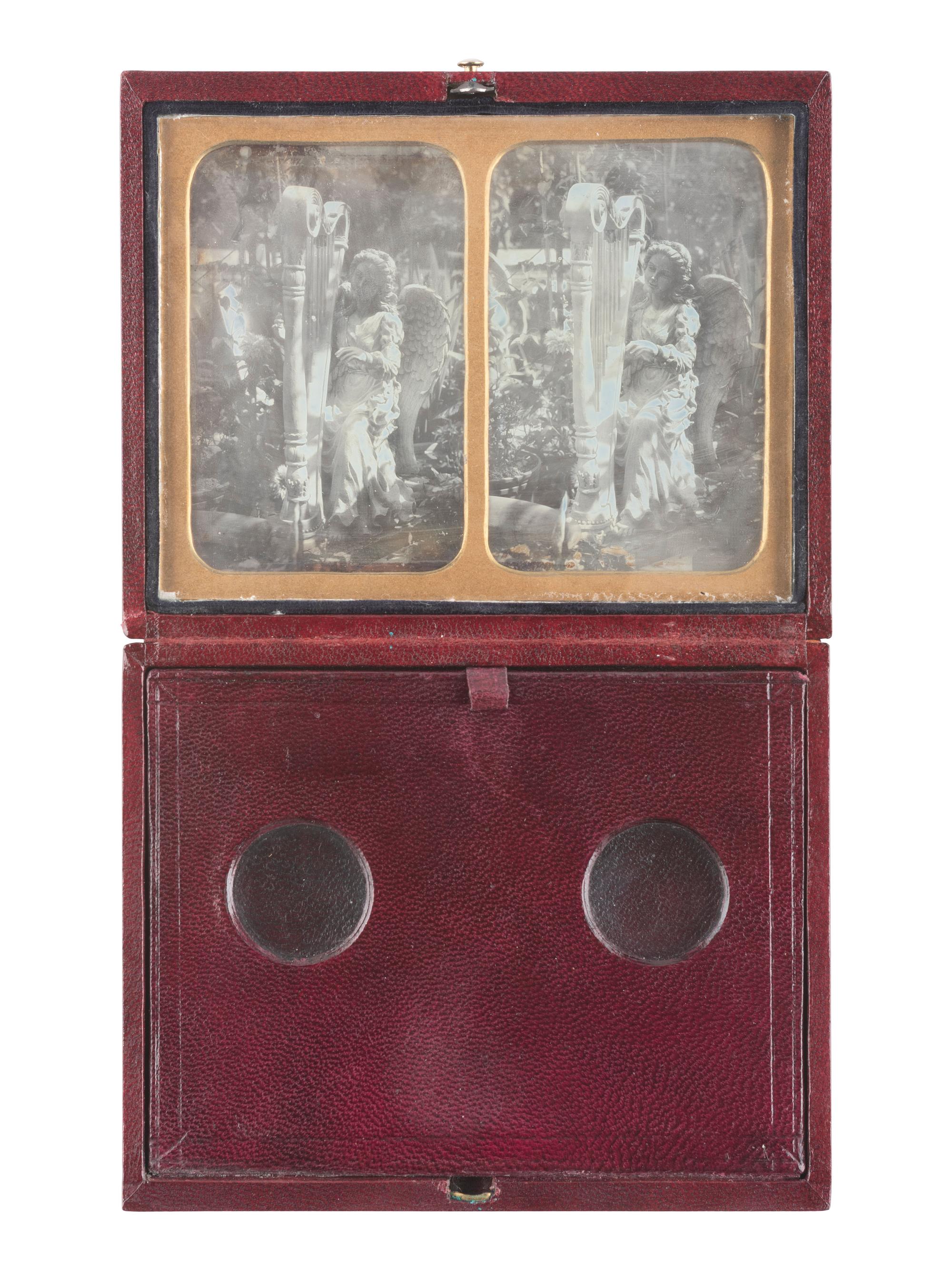 [EARLY PHOTOGRAPHY]. Modern stereodaguerreotype by John Hurlock, featuring an angelic sculpture.